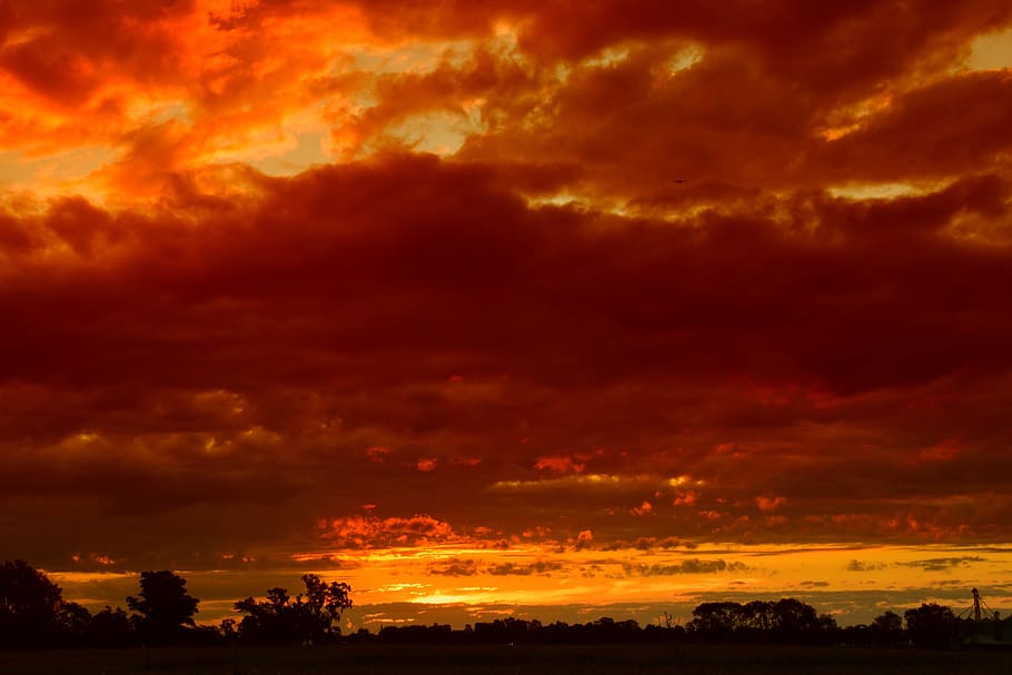 Sunset, Landscape, Field, Clouds, dramatic sky, cloud - sky HD wallpaper