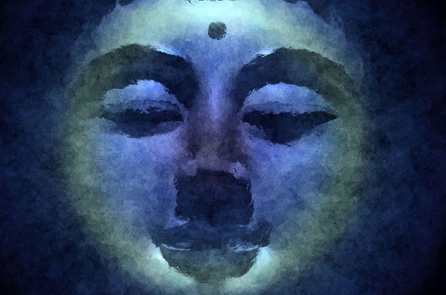 buddha, blue, face, calm, background, human body part, art and craft HD wallpaper