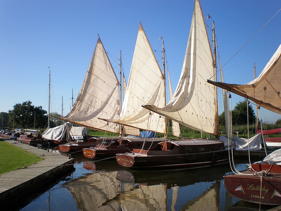 sailing boats, norfolk broads, hunter's yard, ludham, boat building, HD wallpaper