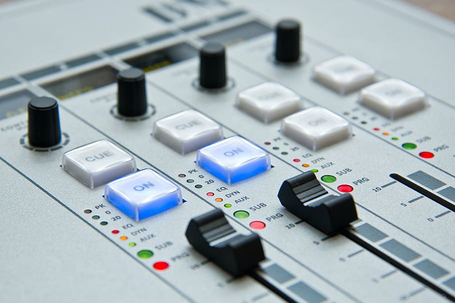 gray audio equalizer board, radio, the console, mixer, sound
