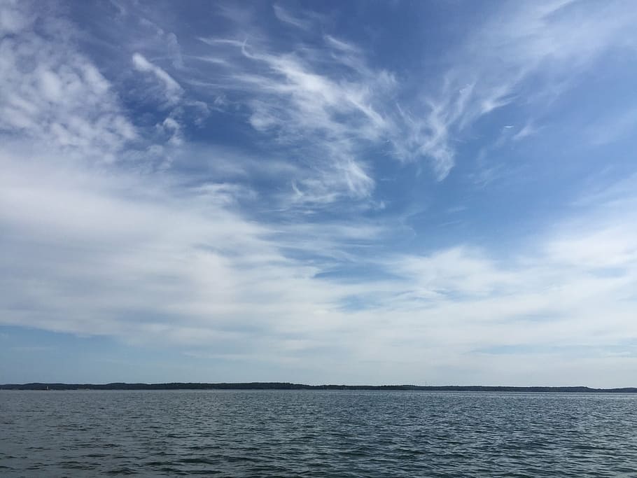 sky, blue, clouds, sea, sweden, landscape format, baltic sea HD wallpaper