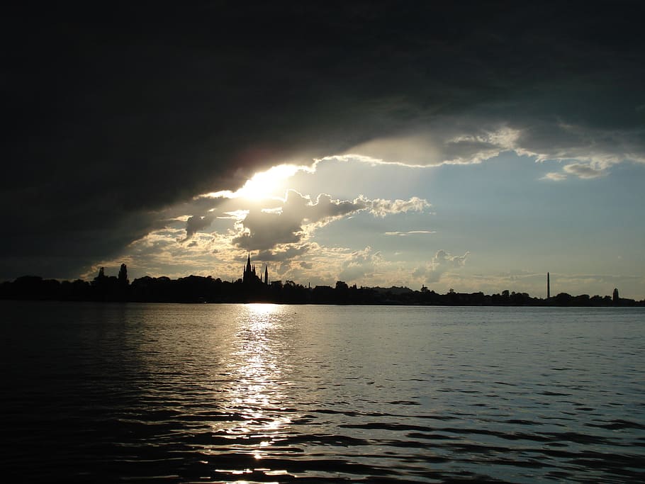 body of water with stratus clouds, werder, havel, weather, lake HD wallpaper