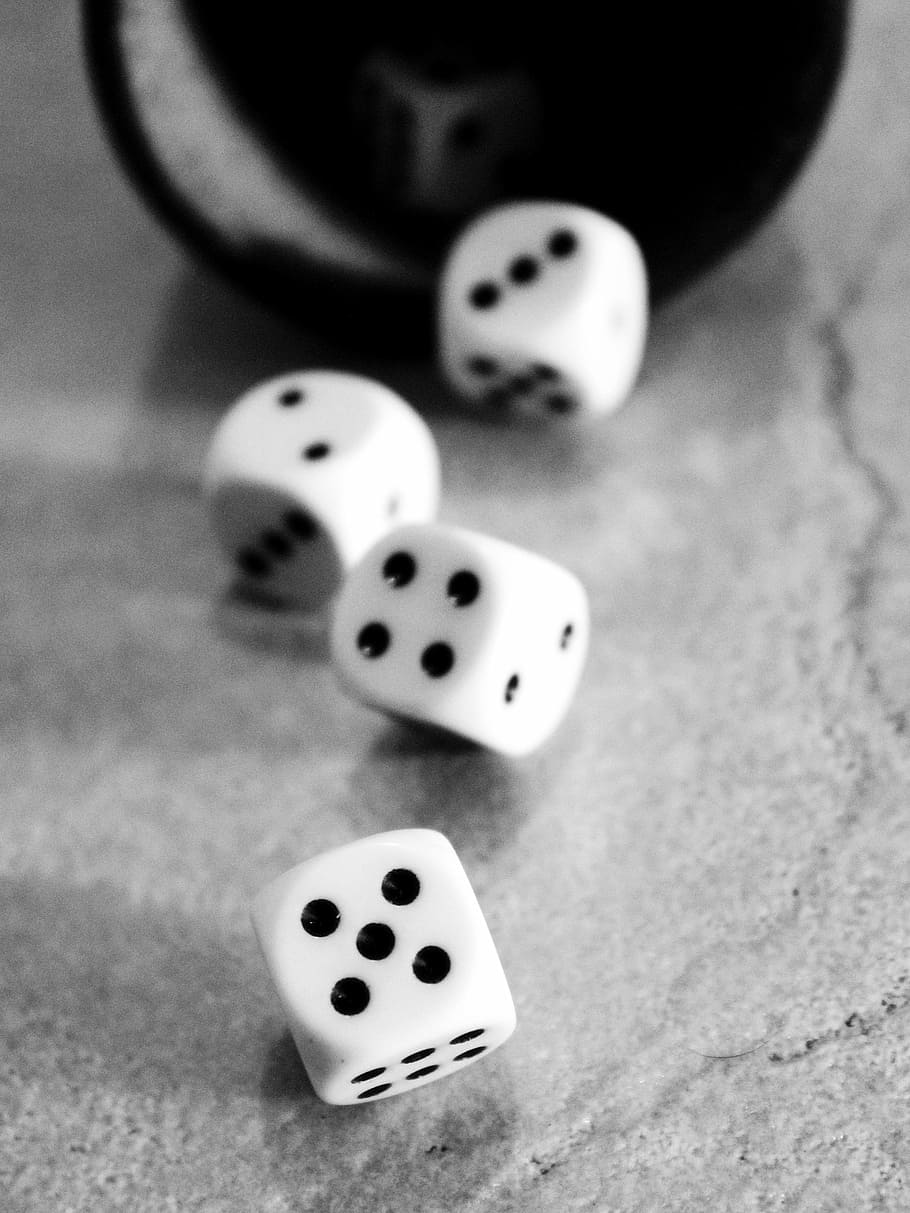 four white dice, cube, play, luck, craps, points, numbers eyes HD wallpaper