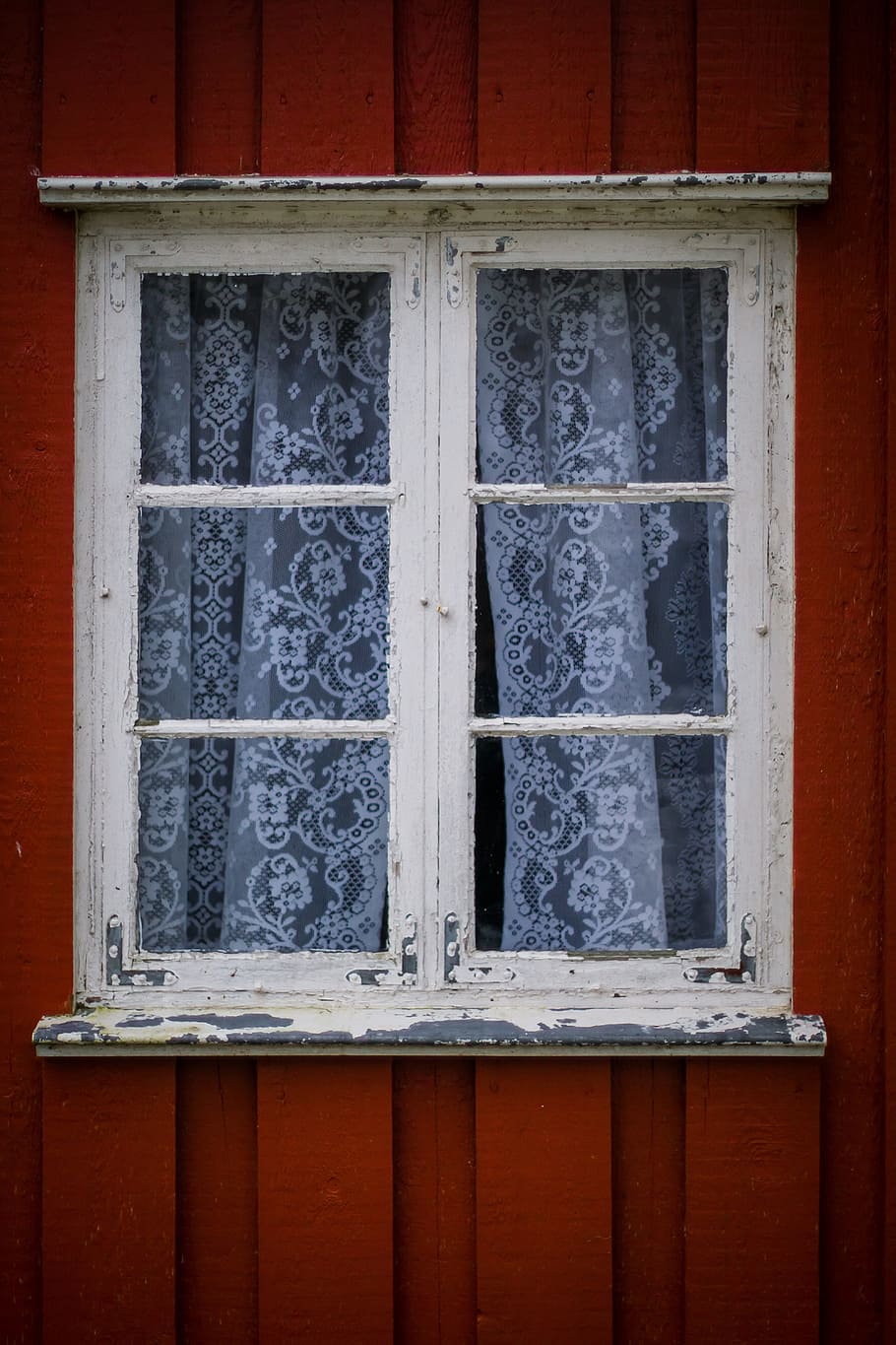 closed white casement window with curtain, old, grunge, antique, HD wallpaper
