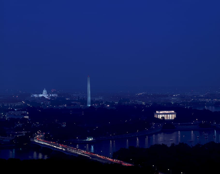 washington dc, skyline, cityscape, river, capitol building, HD wallpaper