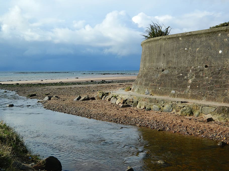 Stream, Sea, Beach, Wall, sky, flowing, ocean, travel Locations HD wallpaper
