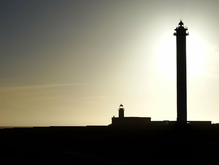 lighthouse, sea, semaphore, side, sunset, silhouette, sky, architecture HD wallpaper