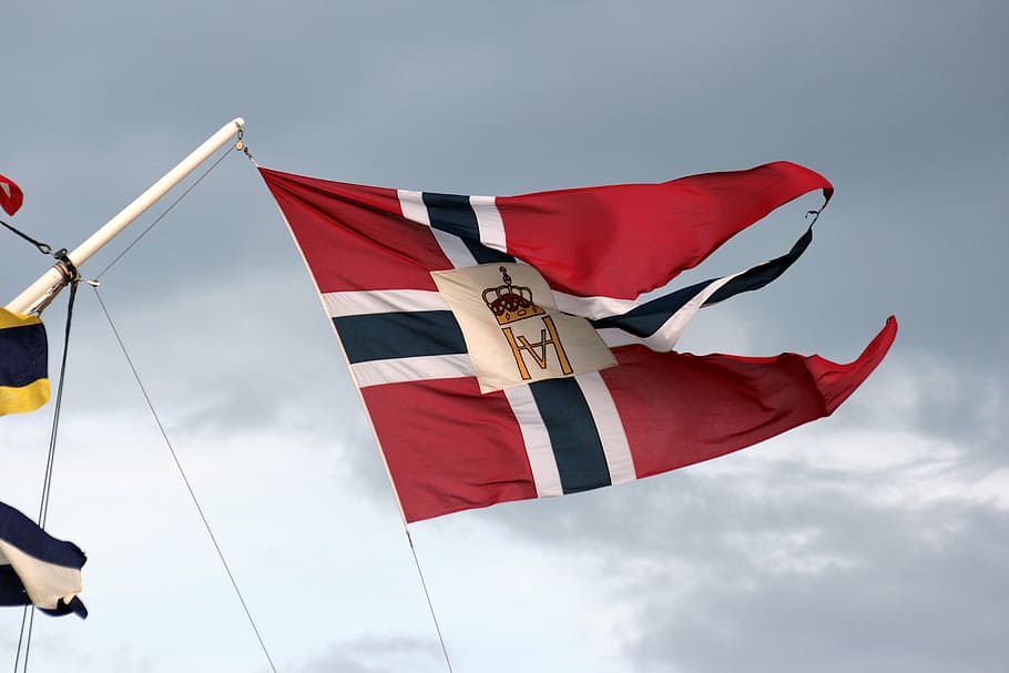 sky, flag, gloomy sky, wind, patriotism, red, cloud - sky, low angle view HD wallpaper
