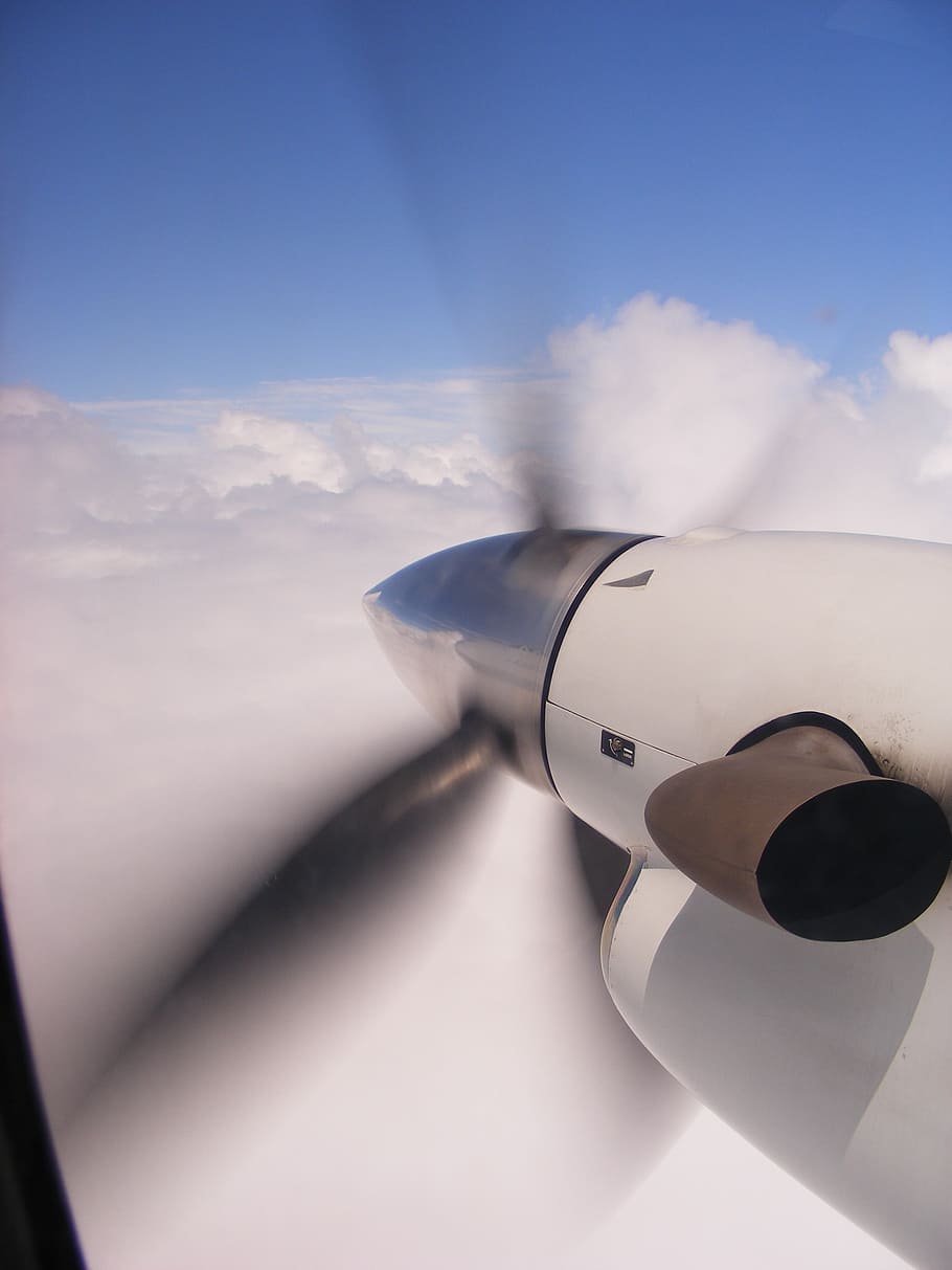 propeller, plane, clouds, sky, reflections, exhaust, airplane HD wallpaper