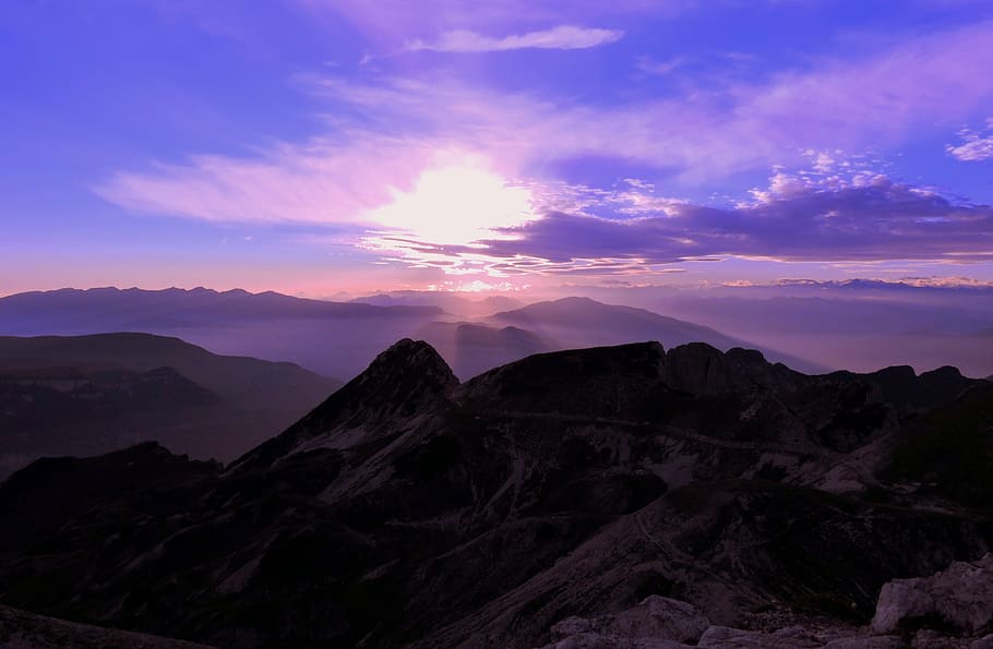 sunset, mountain, carega, sky, cloud, italy, twilight, beauty in nature HD wallpaper