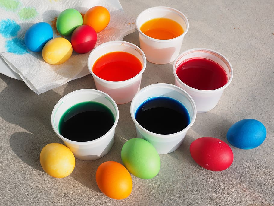 easter eggs colors, yellow, orange, red, green, blue, colorful, HD wallpaper
