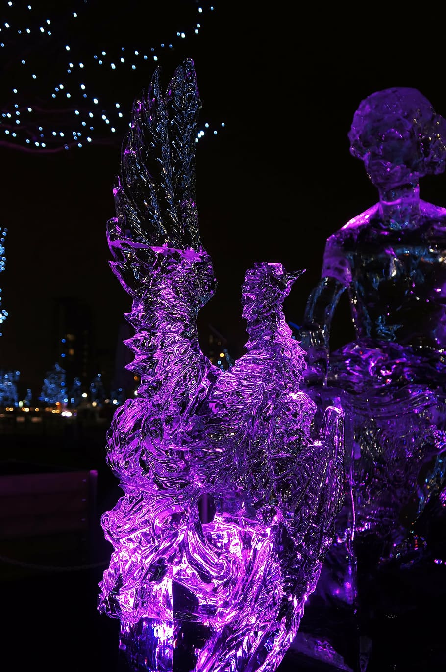 purple, violet, dark, night, ice, sculpture, beautiful, winter, HD wallpaper