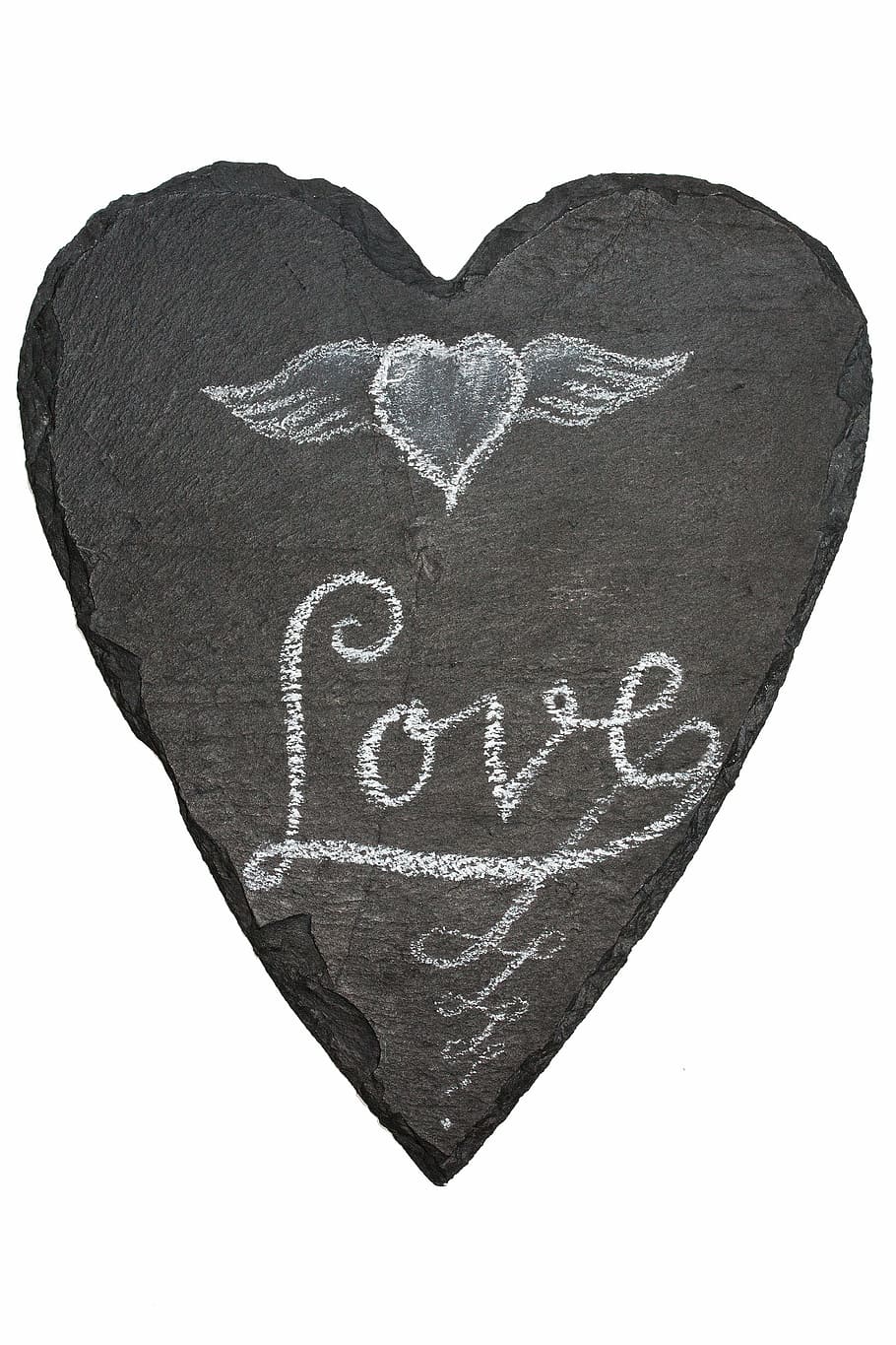 black heart-shaped stone decor, board, slate, wing, love, structure HD wallpaper