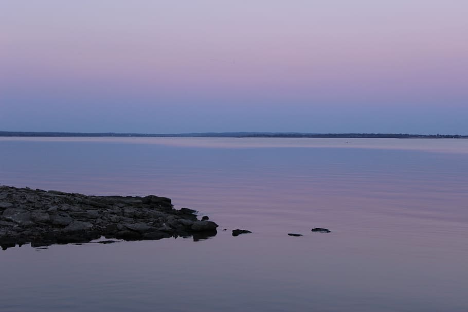 sunset, lake, blue, landscape, water, sky, nature, dusk, outdoor HD wallpaper