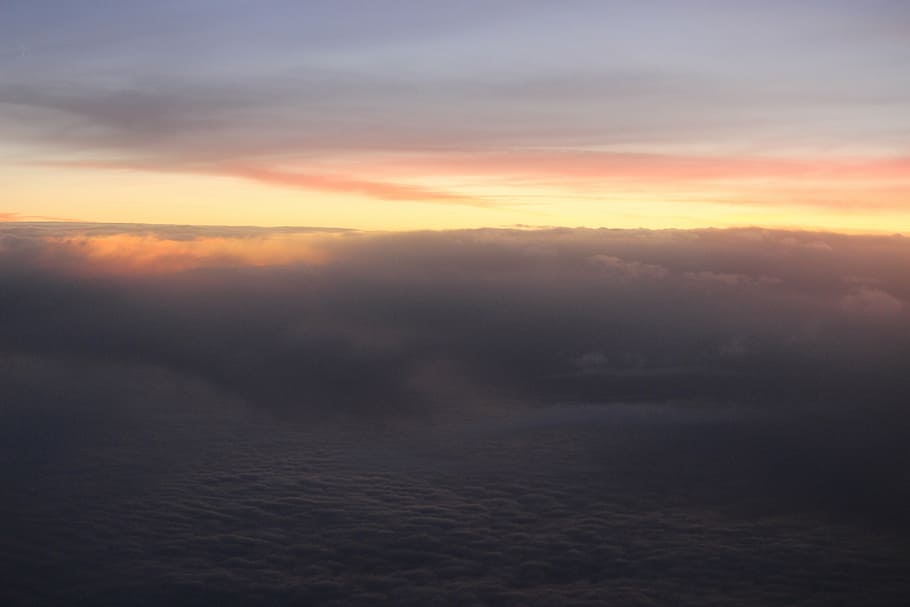 flight, sky, blue, height, sunset, scenics - nature, cloud - sky HD wallpaper