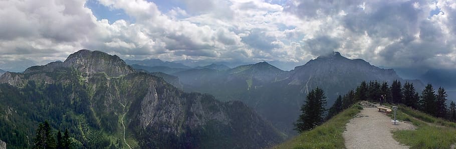 alpine, panorama, trail, high way, clouds, summer, rock, sky HD wallpaper