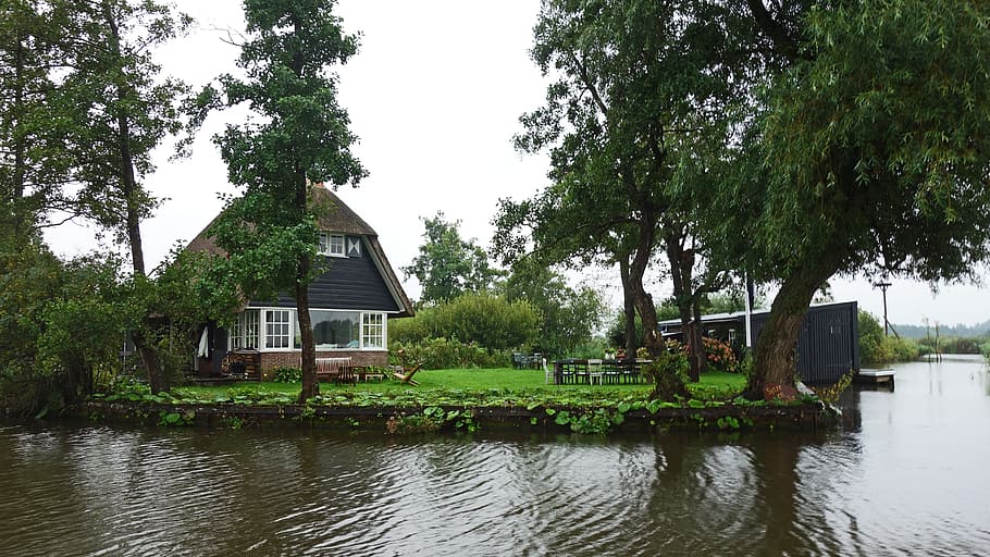 house, waterfront, live, rustic, holiday home, nature reserve HD wallpaper