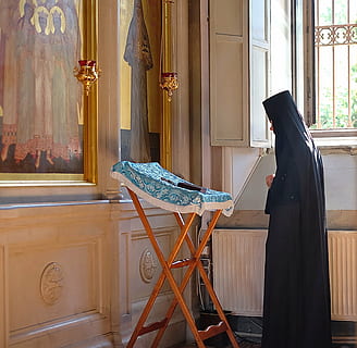 orthodoxy, monastery, prayer, window, seat, indoors, chair HD wallpaper