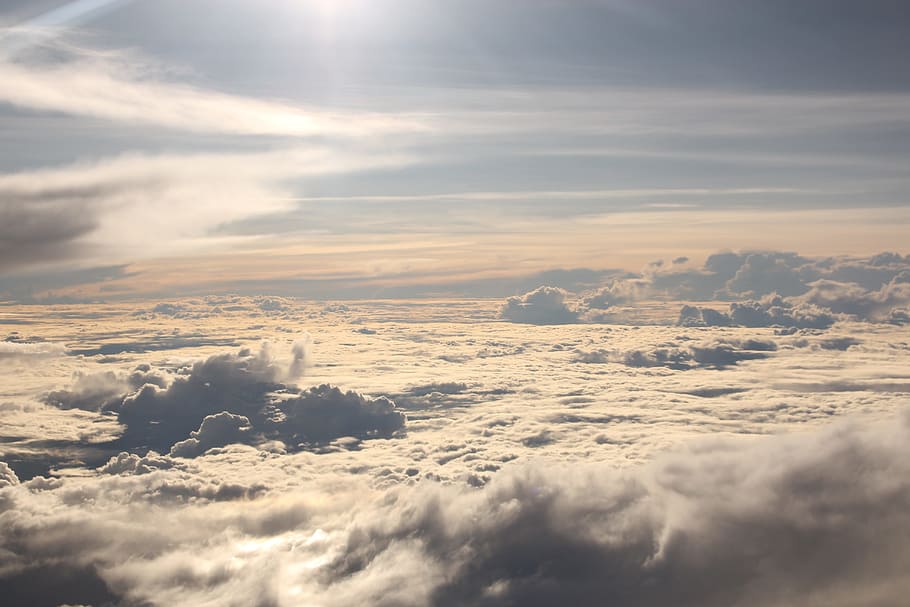aerial photography of white clouds and blue sky, plane, fly HD wallpaper