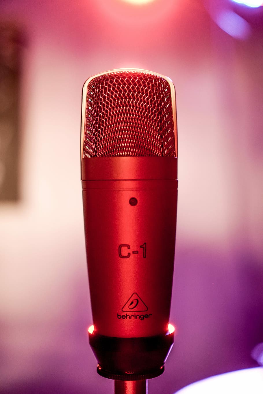 red Behringer C-1 microphone, karaoke, music, voice, pop, sound