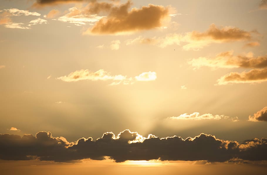 sunset, sky, horizon, clouds, evening, sky orange, sunlight HD wallpaper