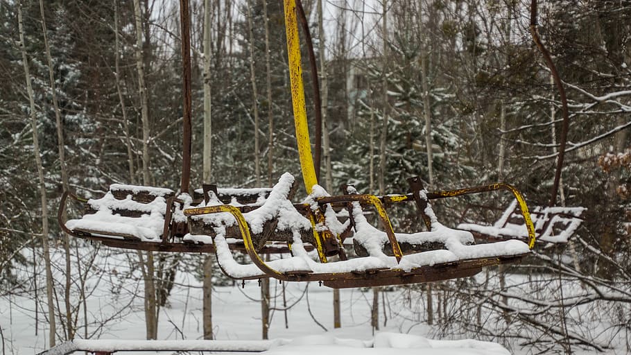 pripyat, carousel, merry-go-round, roundabout, snow, theme park, HD wallpaper