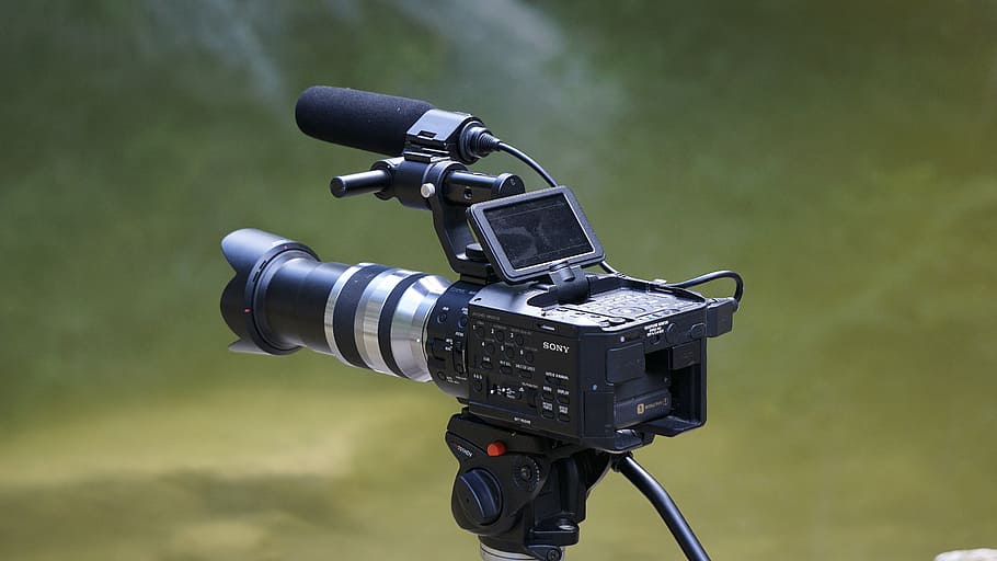 black video camera, tv, video realization, cinematography, television