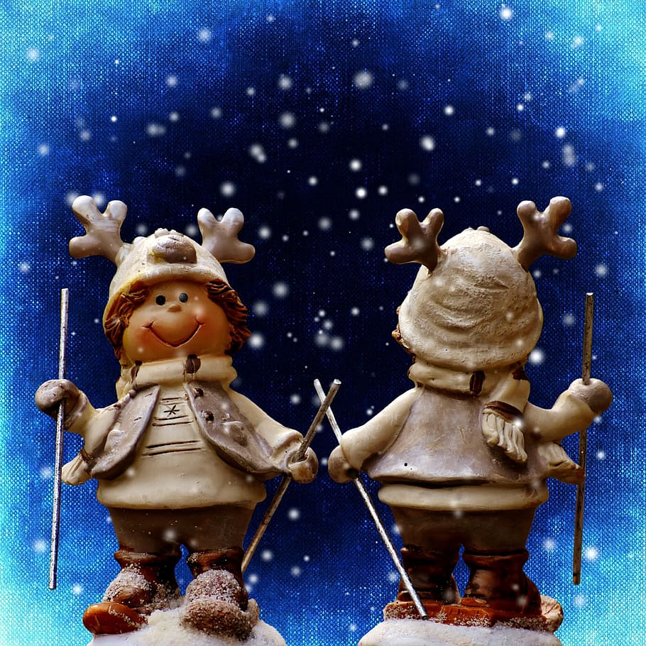 figures, winter, snow, ski, funny, christmas, animal, deco HD wallpaper