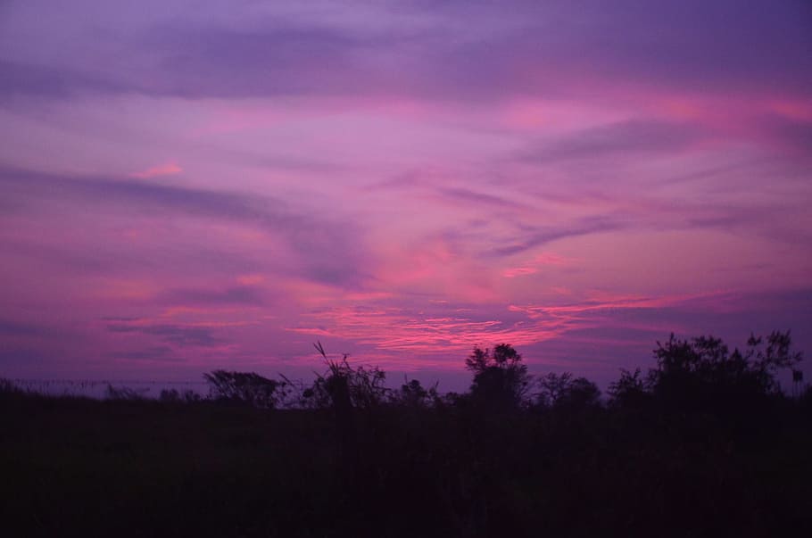 sunset, purple, sky, evening, dramatic, colorful, bright, cloud - sky HD wallpaper