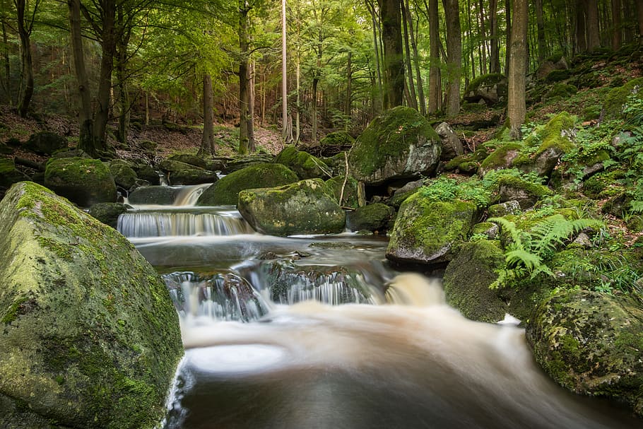 flowing waterfalls in timelapse photography, long exposure HD wallpaper
