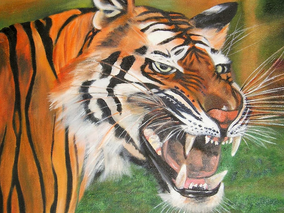 HD wallpaper: art, original, oil, tiger, head, angry, snarling, animal  themes | Wallpaper Flare