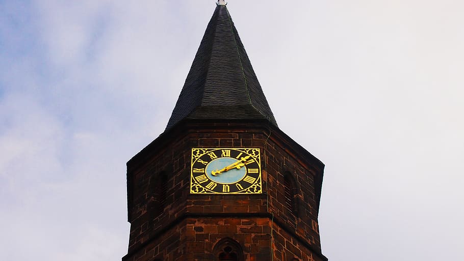 clock tower, sky, architecture, building, brick building, old clock tower HD wallpaper