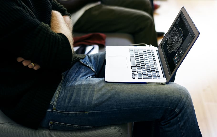 person sitting on sofa with laptop computer on hes lap, untitled HD wallpaper