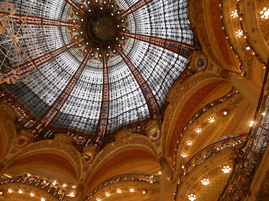 dome, light, paris, lafayette, architecture, art, ceiling, built structure HD wallpaper