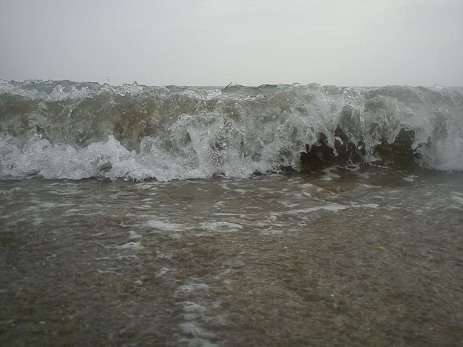 Beach, Sand, Wave Breaking, Foam, sand beach, sea, spray, nature HD wallpaper