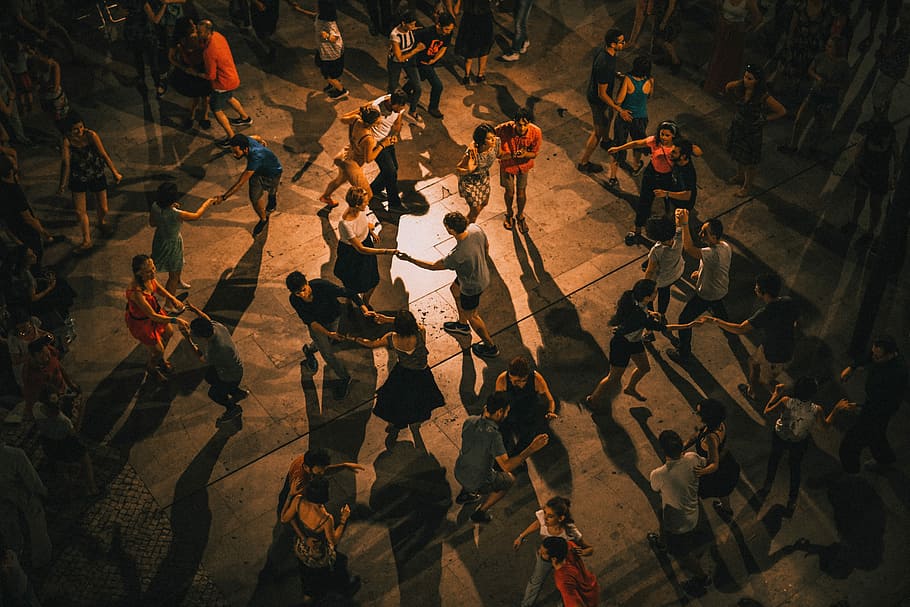 group of people dancing, people dancing on brown platform, dance HD wallpaper