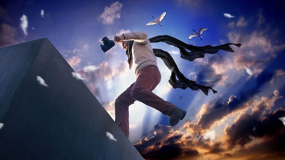 man wearing gray sweater, photographer, hero, camera, action HD wallpaper