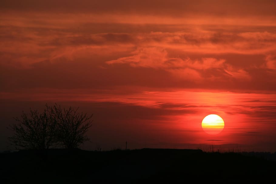 sunset, red, sky, fire, in the evening, cloud, scenics - nature HD wallpaper