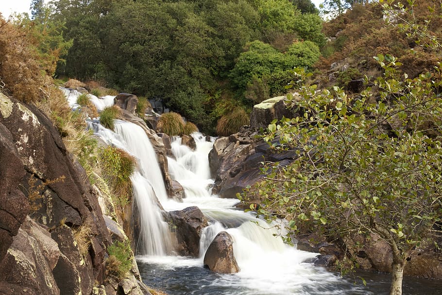 Waterfall, Nature, River, landscape, vegetation, rocks, galicia HD wallpaper