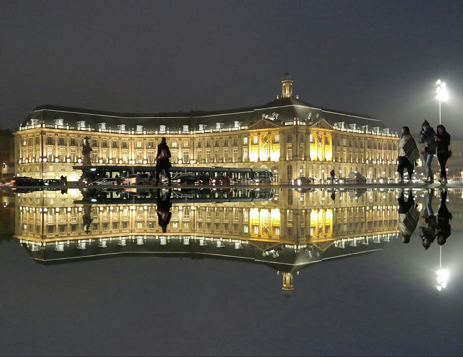 bordeaux, reflections, night, illuminated, architecture, built structure HD wallpaper