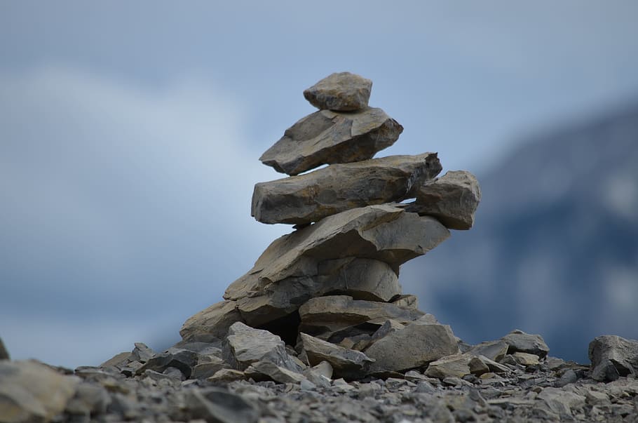 inukshuk, rocks, stacked, stone, native, landmark, rockies, HD wallpaper