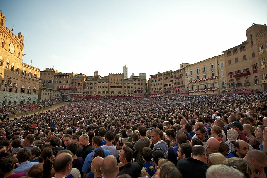 Palio, Siena, Tuscany, large group of people, crowd, building exterior HD wallpaper