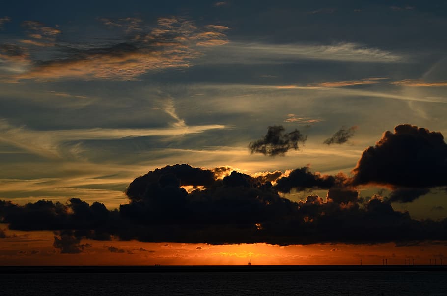 sunset, lighting, mood, borkum, evening sky, abendstimmung HD wallpaper