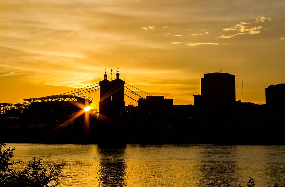 sunset, dawn, dusk, water, architecture, sky, cloud - sky, building exterior HD wallpaper
