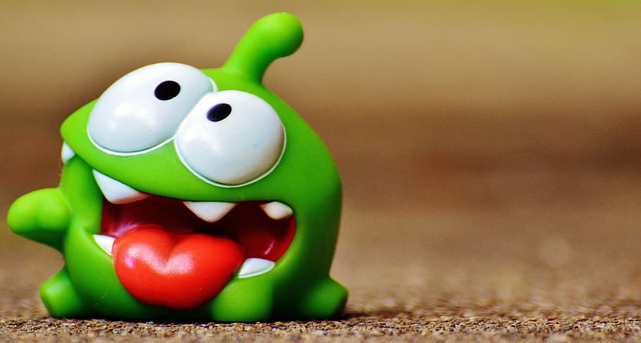 Om Nom, cut the rope, figure, funny, cute, mobile game, app, toy, HD wallpaper