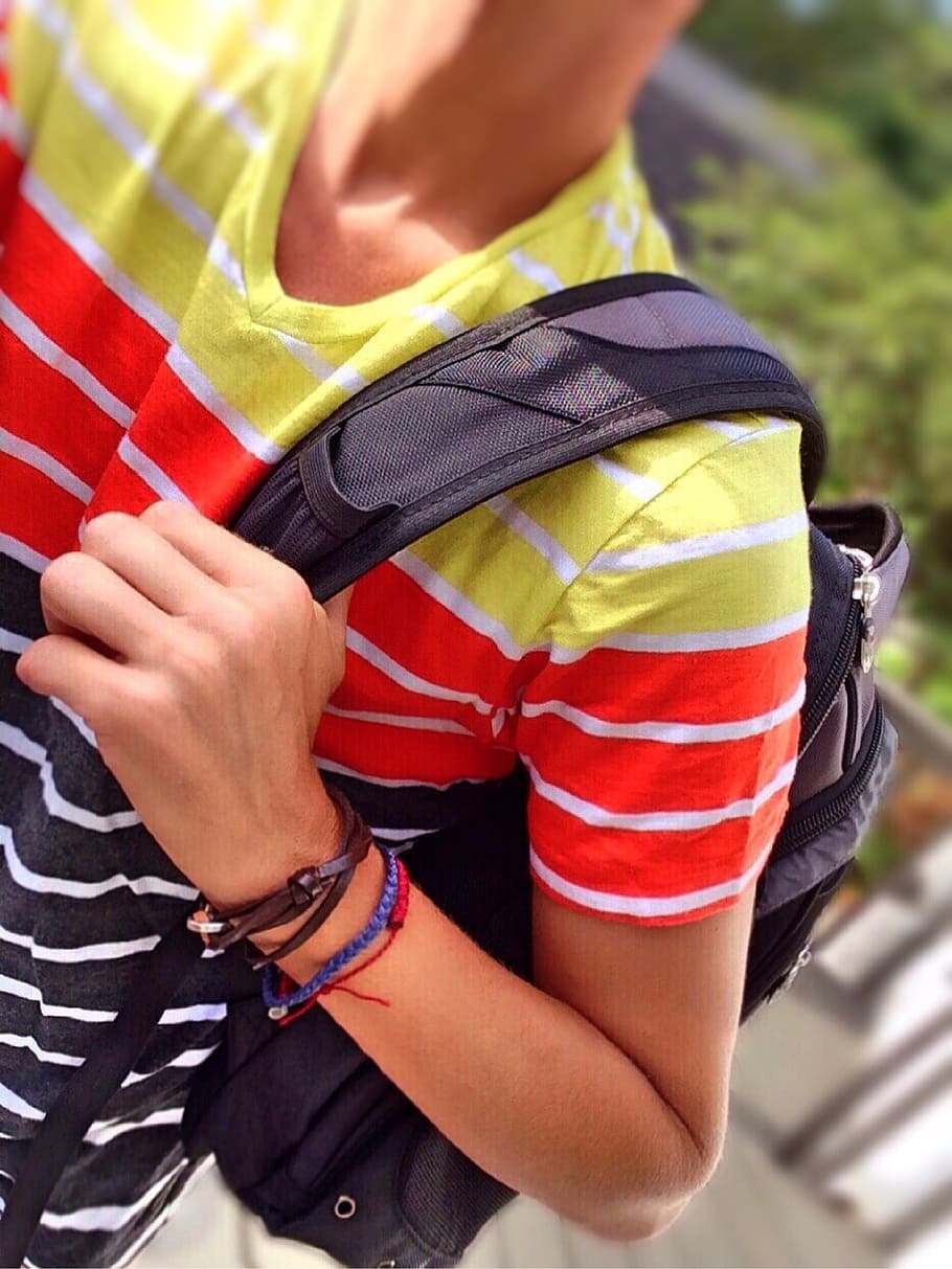 person holding black backpack, school, education, student, pupil HD wallpaper
