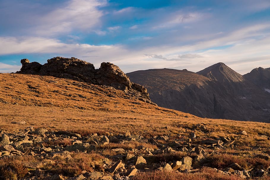 landscape, highlands, alpine, rocks, stones, meadow, field HD wallpaper