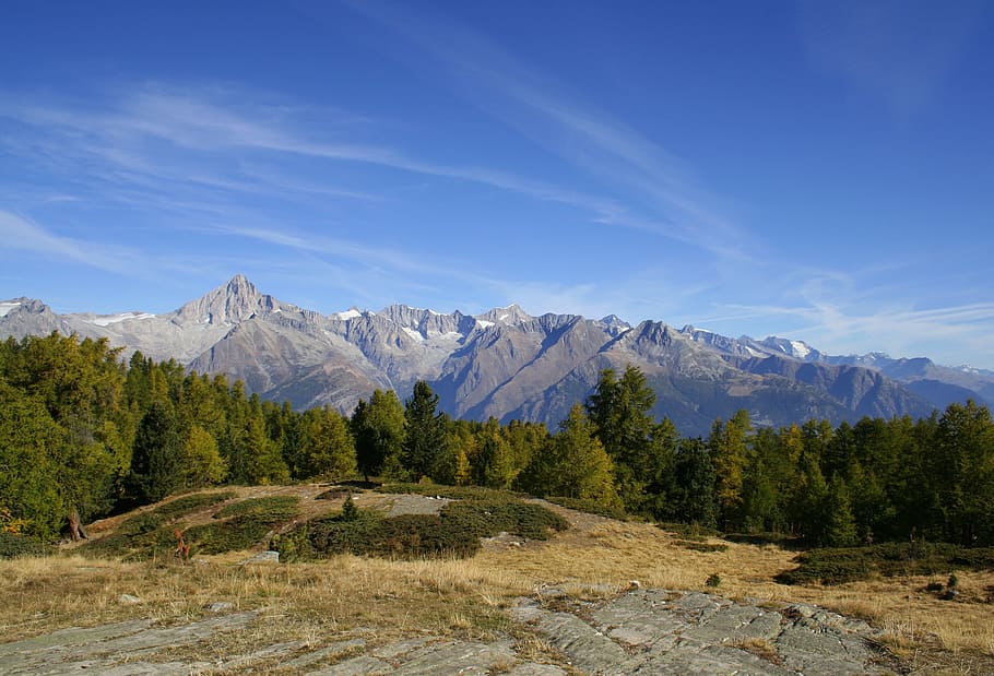 Mountains, Landscape, Alpine, Autumn, sky, nature, snow, valais HD wallpaper