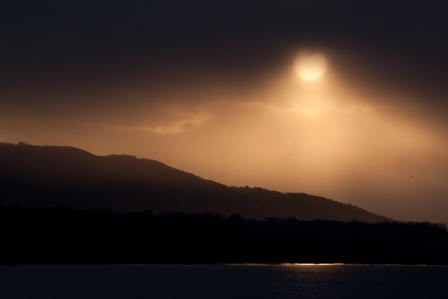 Sun, Landscape, Mountain, Light, Evening, fog, twilight, darkness HD wallpaper