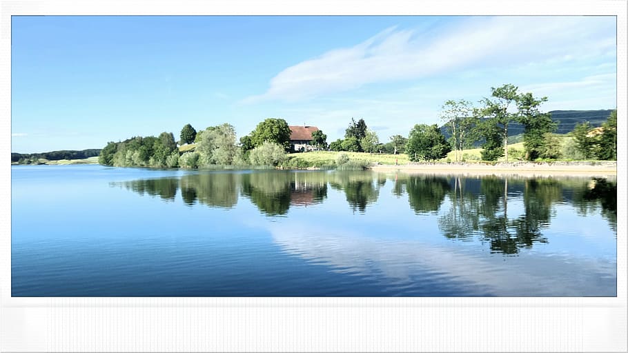 water, lake, bret, switzerland, vaud, landscape, reflection, HD wallpaper